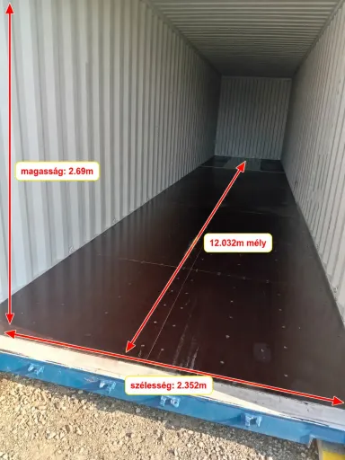40 lábas HC konténer belső méretei nyilakkal jelölve